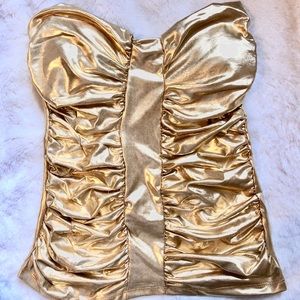 Gold strapless shirt top